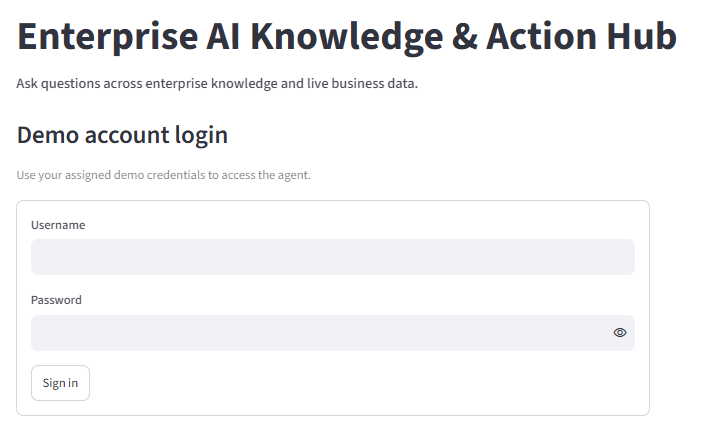 Local demo-account sign-in form with empty credential fields.